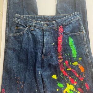 Rallye Blue Jeans Sz 10 Painted Art On Legs High Rise